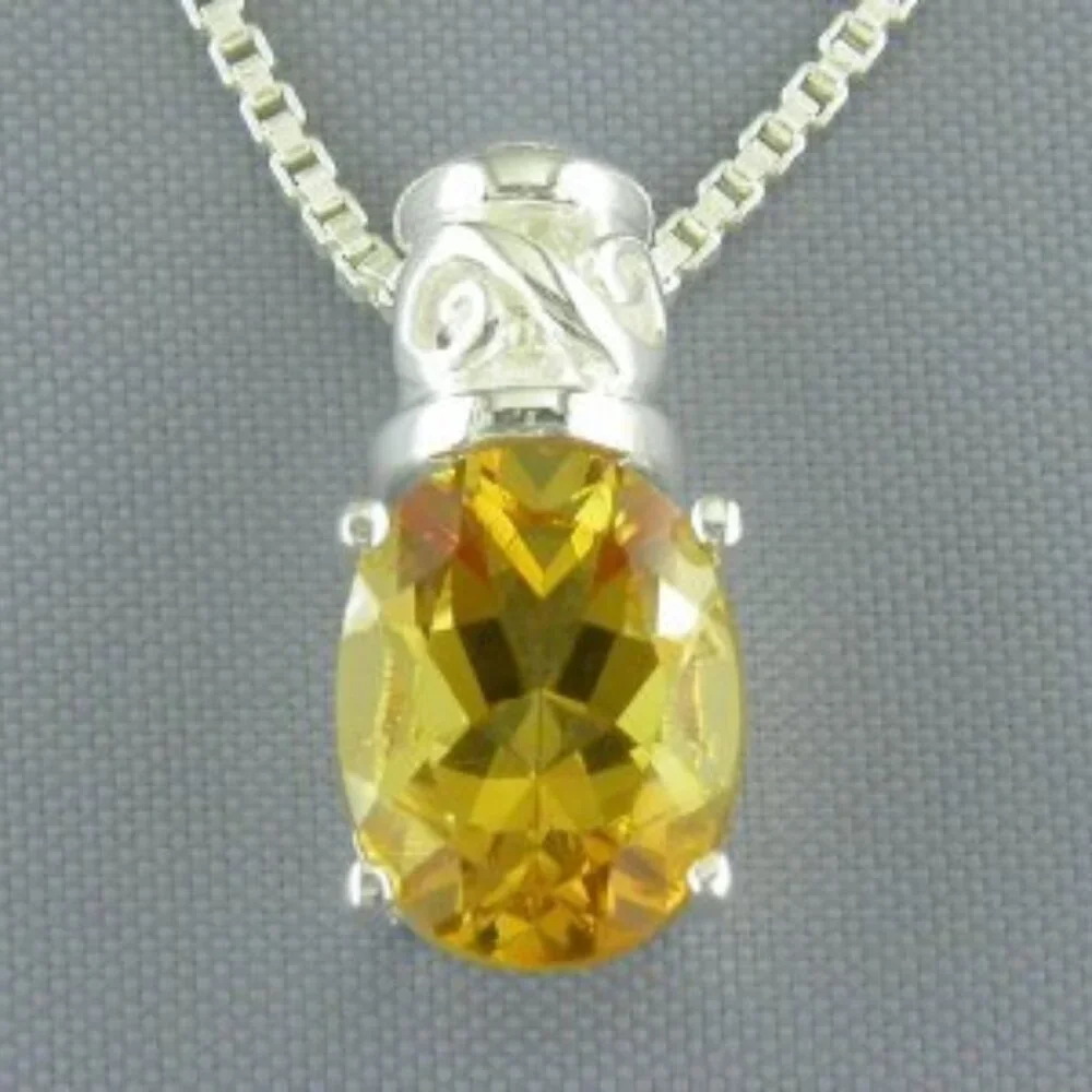 Oval 1.75-Carat Citrine Necklace in Sterling Silver with Chain - Picture 6 of 6